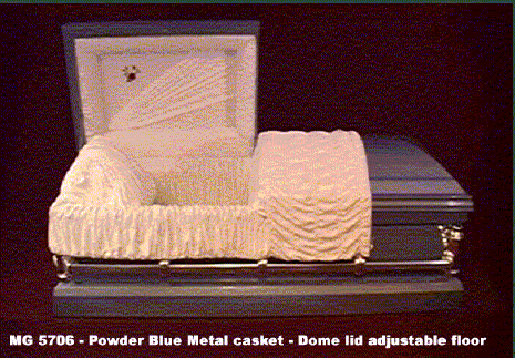 Powder blue metal casket - Dome lid - adjustable floor