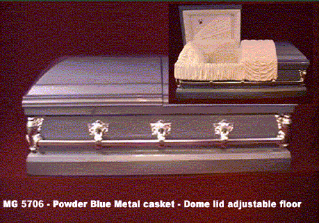 Powder blue metal casket - Dome lid adjustable floor